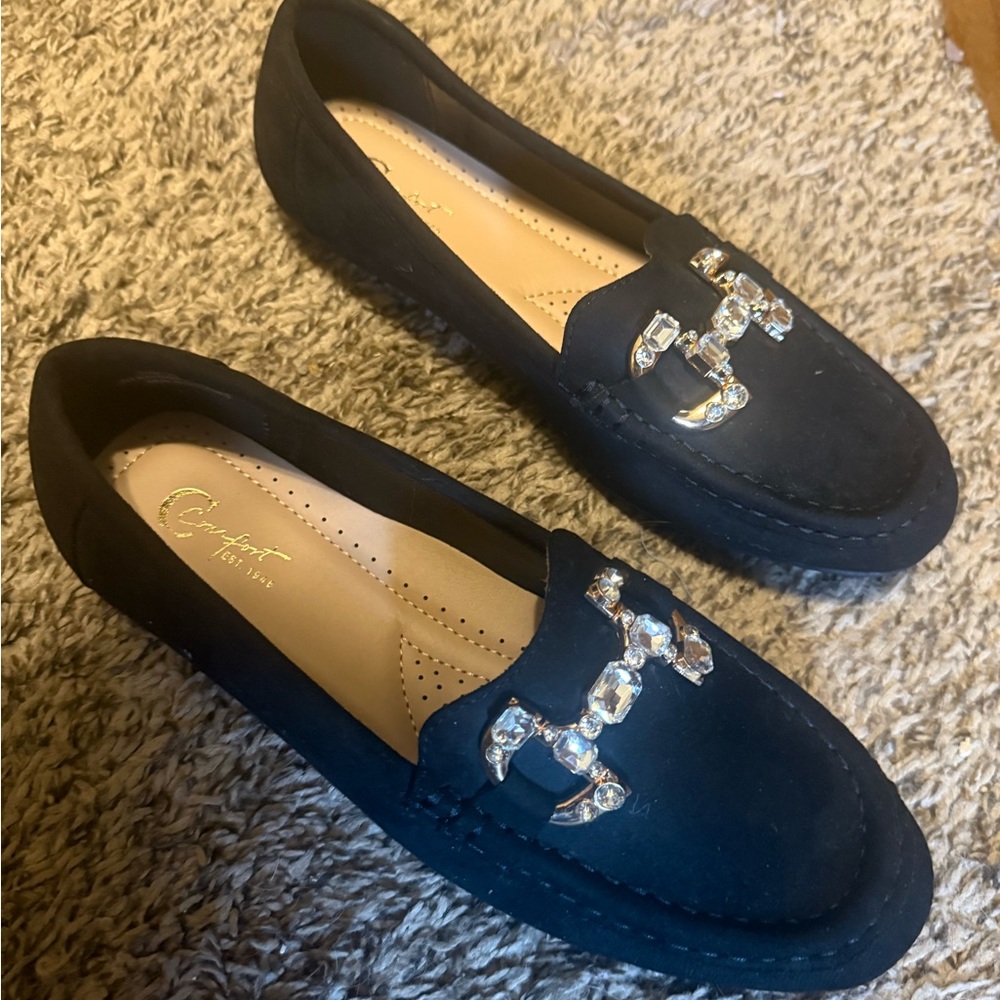 Cato Navy Loafers with Crystal Accents